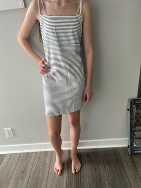 H&M White Mini Dress with Black Stripes